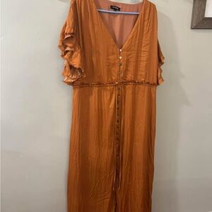 Mittoshop Orange Maxi Dress with Ruffle Sleeves